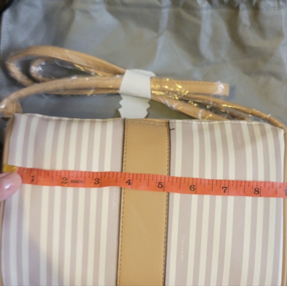 Tahari Vegan Leather Striped Logo Barrel NWT - Picture 6 of 7
